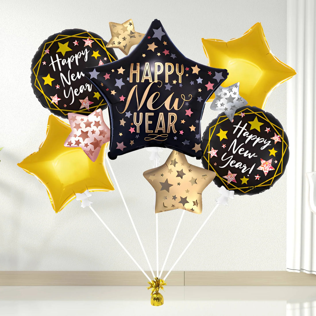 Starry 5pc Happy New Year Foil Balloon set package