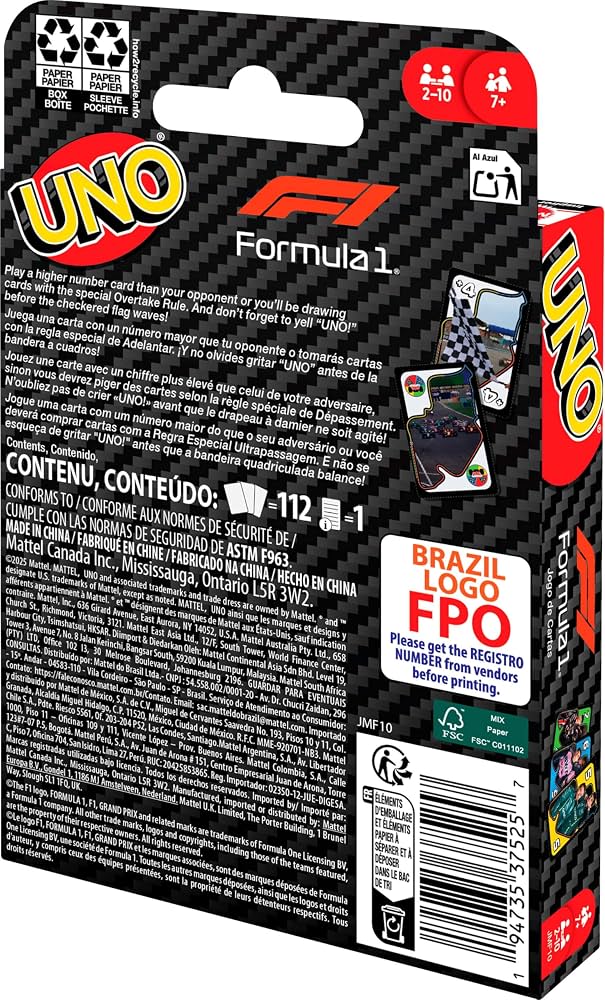 Formula 1 UNO cards