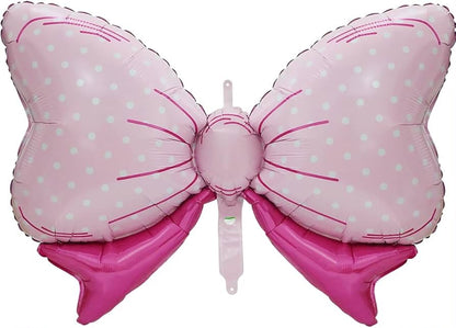 Polka dot pink bow foil balloon 24”