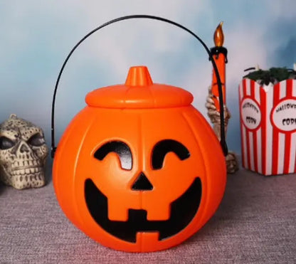 Orange Led Trick or Treat Pumpkin Bucket Halloween Stackable with cover