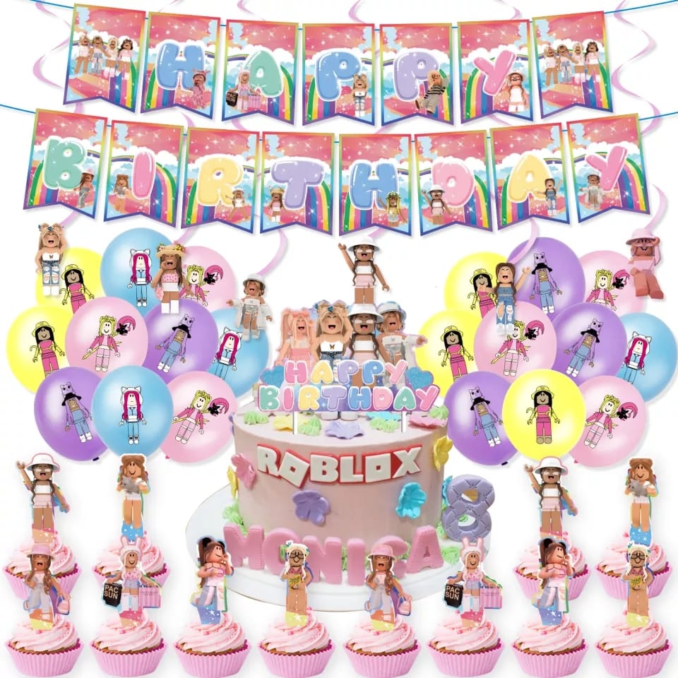 Roblox Girls Party Decorations Version 2 with Swirls package - Preppy Kids (Grand Bazaar)