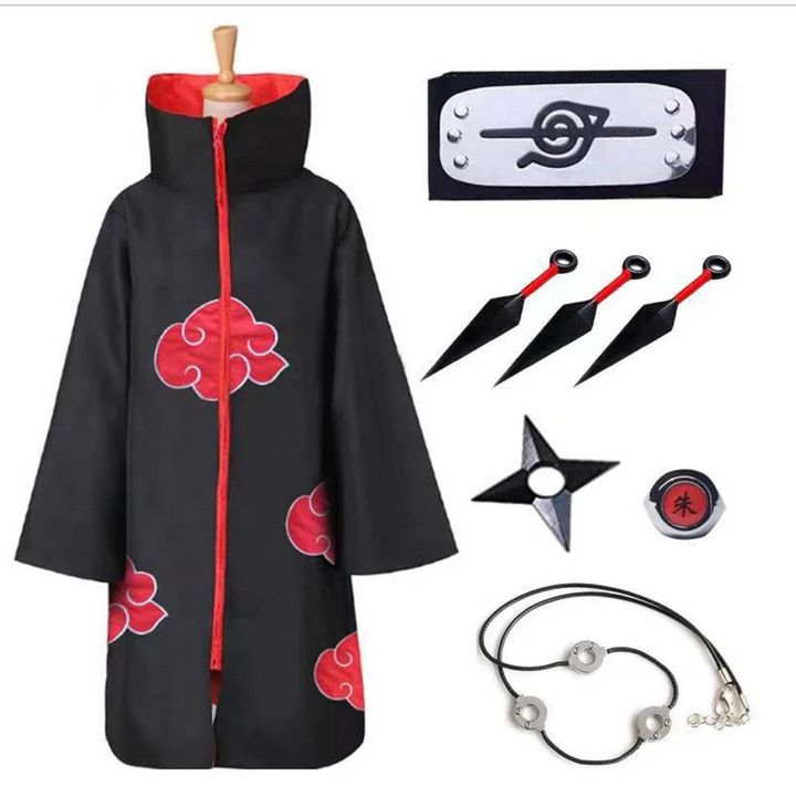 Akatsuki Cloak Itach Cosplay Outfit costume  (with accessories)