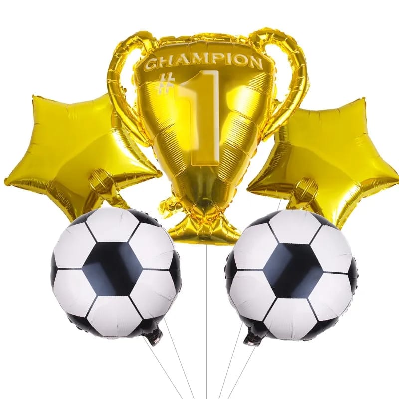Football Soccer Trophy 5PC Foil Balloon purple sky blue - Preppy Kids (Grand Bazaar)