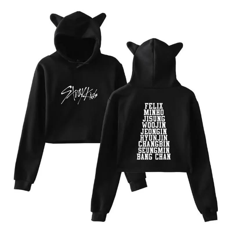 Stray Kids Crop Top Hoodie white writing