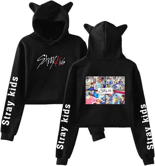 Stray Kids Crop Top Hoodie with Collage pictures