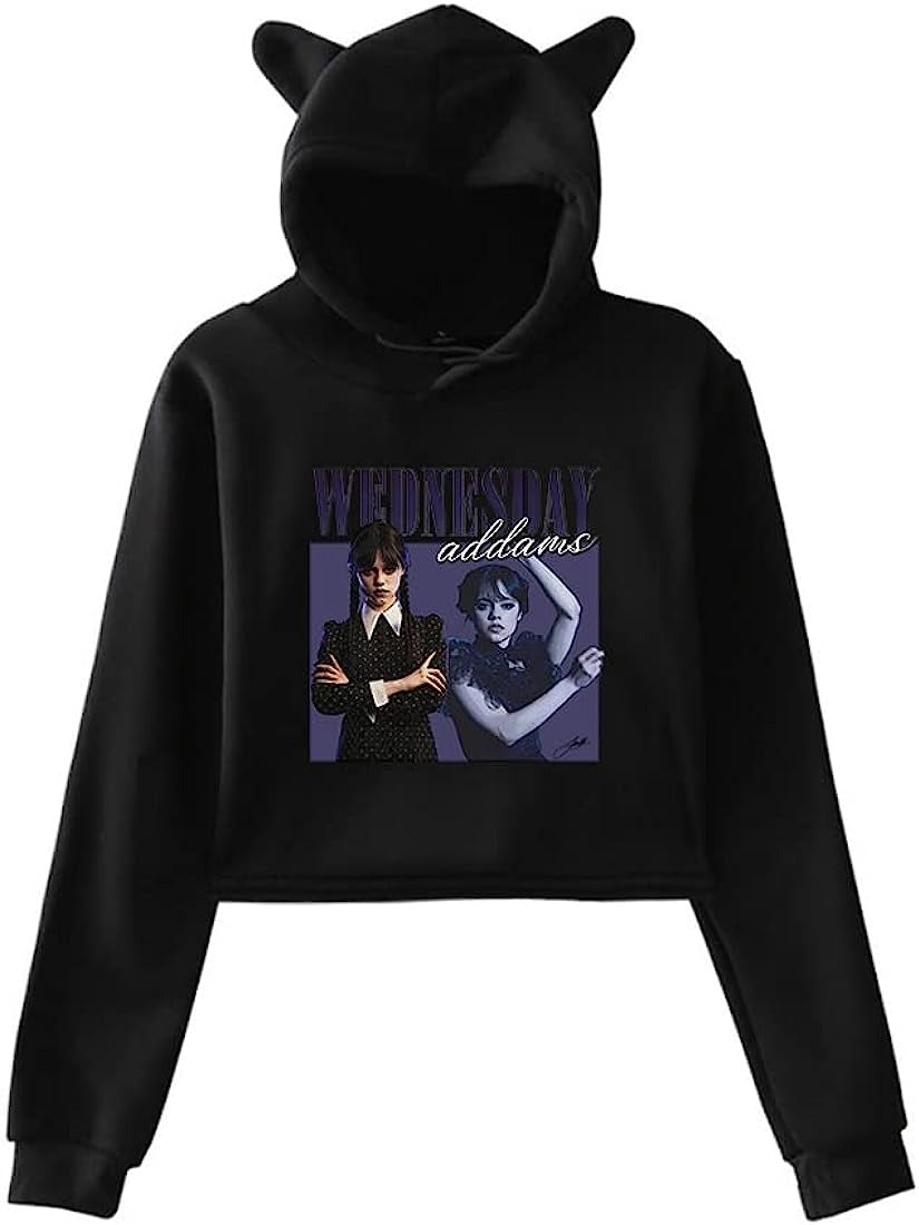 Wednesday Addams Black Crop Top Hoodie – Preppy Kids Shop