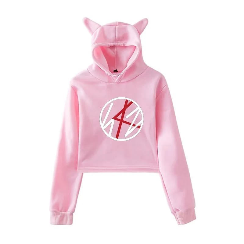 Stray Kids Crop Top Pink Hoodie