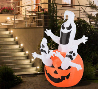 Inflatable Halloween Outdoor Decoration with LED Lights, 3 Flying Ghost Broke Out Pumpkin -