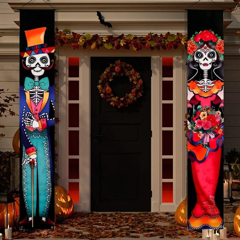 2pc Skeleton Door Banner Halloween Banners Horror