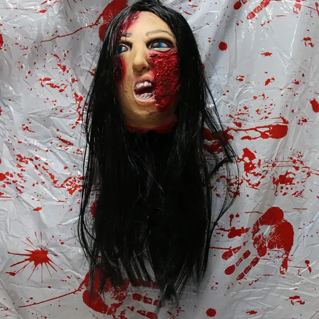 Horror Dummy Head Props, Female Ghost with Long Hair