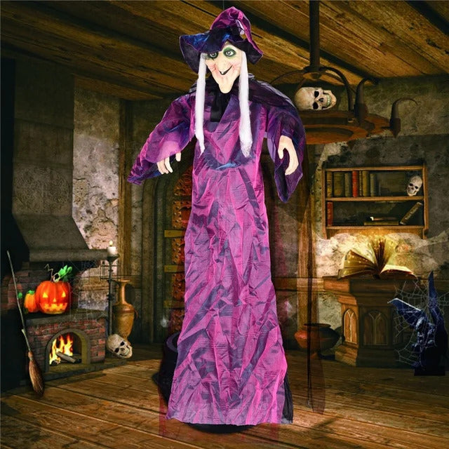 Purple Witch Animated with Halloween Hanging Life Decorations Prop Animated