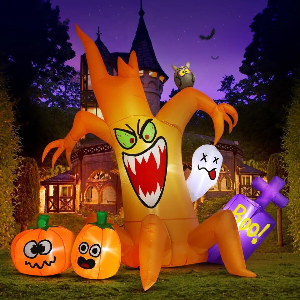 8FT Halloween Inflatable Decoration Spooky Tree and Pumpkin Ghost Scary with LED Light