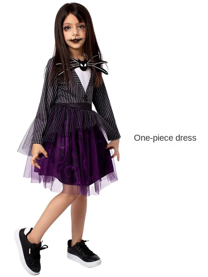 Jack Skellington Girls Dress Costume Halloween Kids  Cosplay