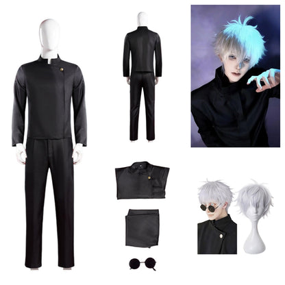 Jujutsu Kaisen Satoru Gojo Cosplay Costume Halloween Japanese Anime Mens Black uniform (NO WIG)