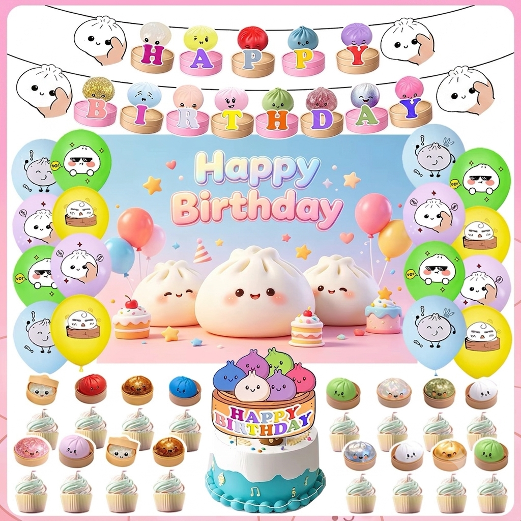 Squishy dumpling party decoration package with backdrop