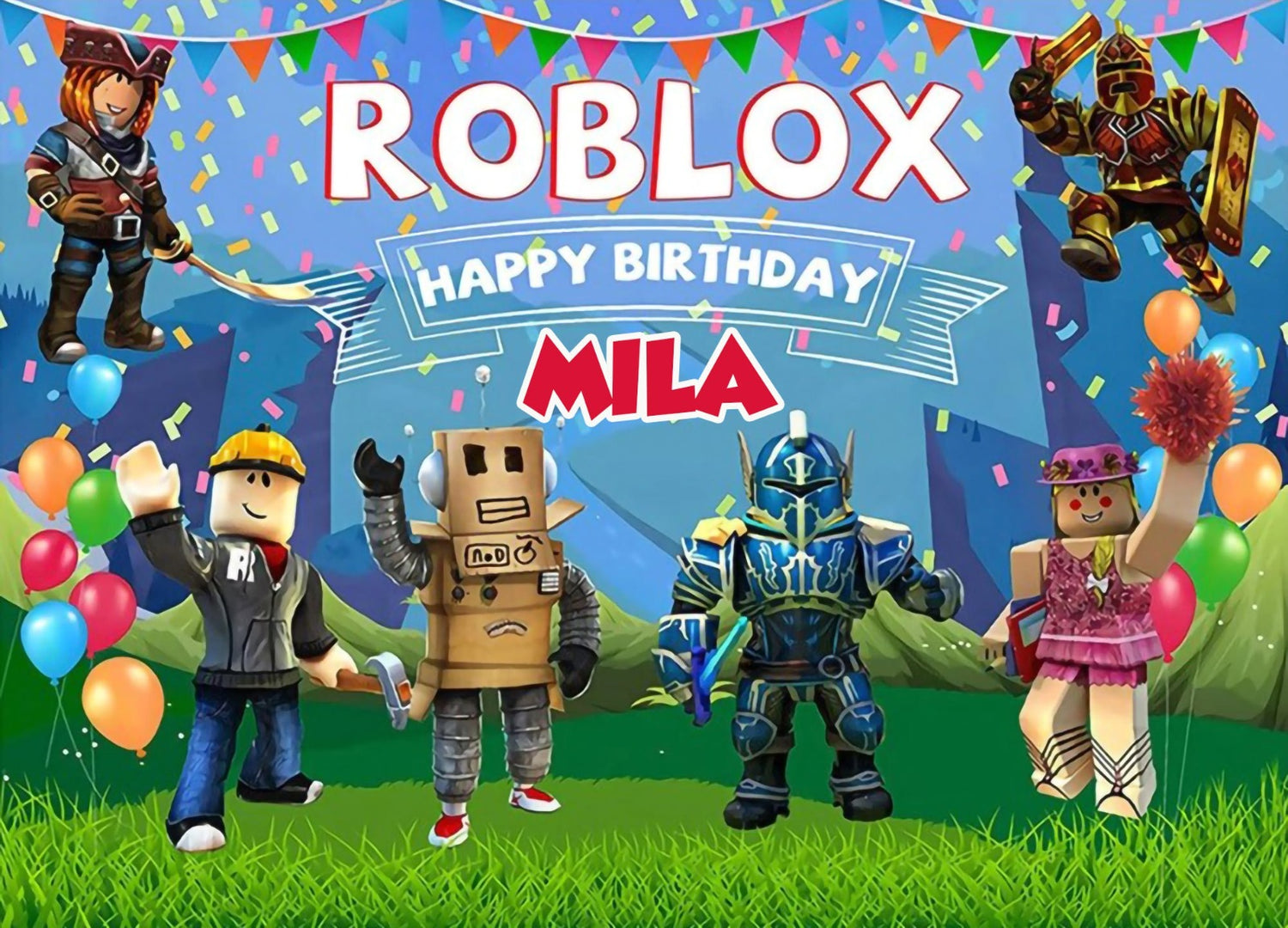 Roblox customized happy birthday party  Photo Banner(5x3 ft)