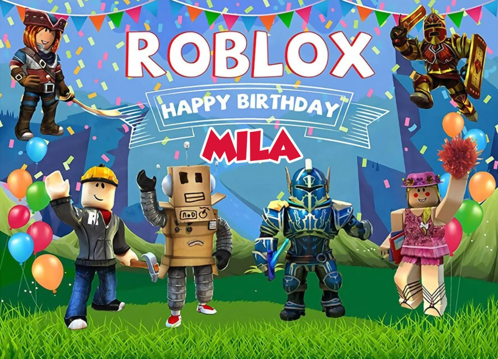 Roblox customized happy birthday party  Photo Banner(5x3 ft)