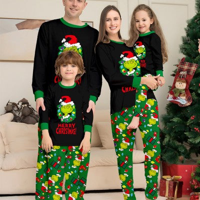 Kids Grinch Black and Green Merry Christmas Pyjamas