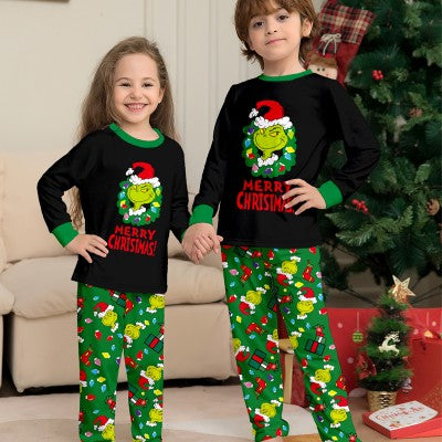 Kids Grinch Black and Green Merry Christmas Pyjamas