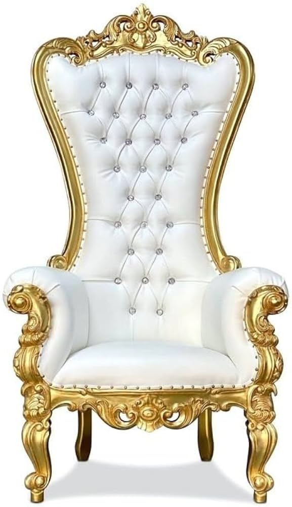 White Throne Chair with gold frame Rental