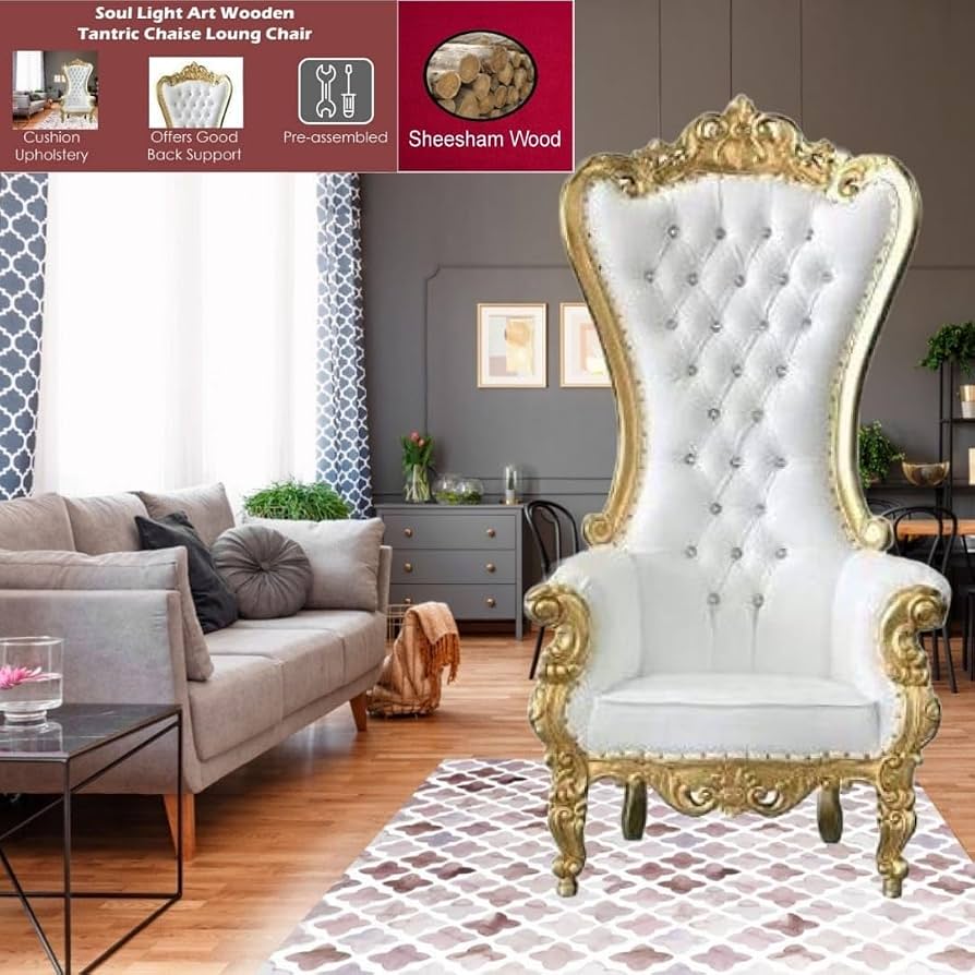 White Throne Chair with gold frame Rental