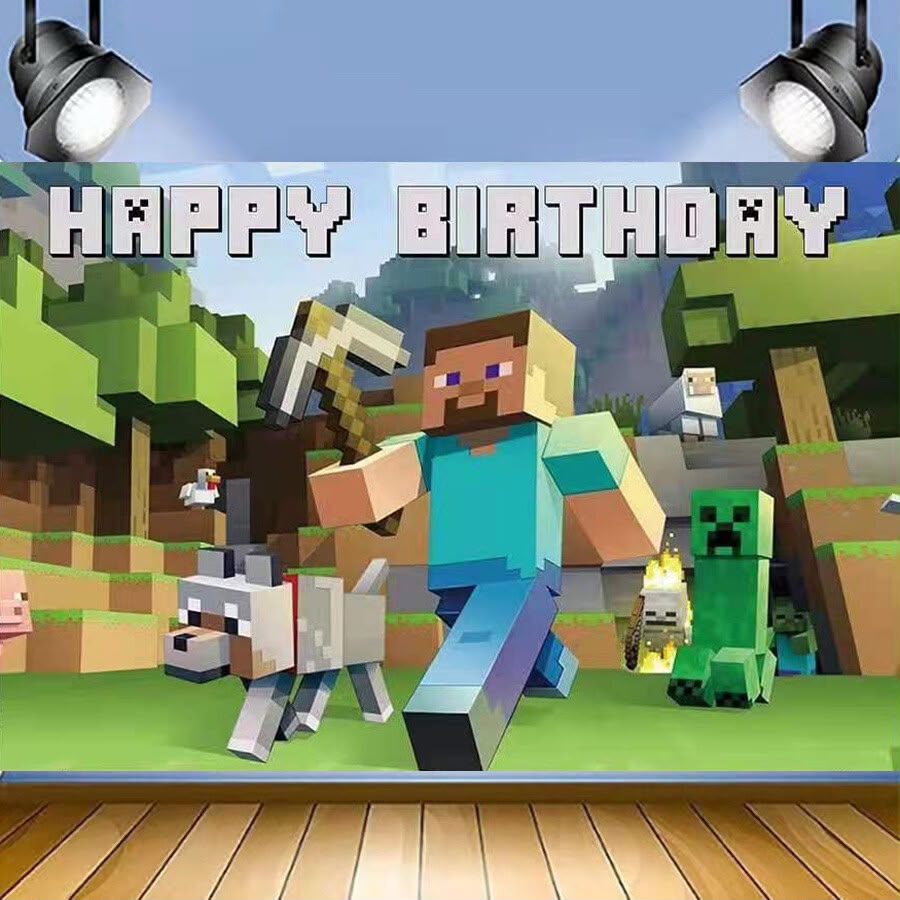 Minecraft Happy birthday backdrop 5ft by 3ft