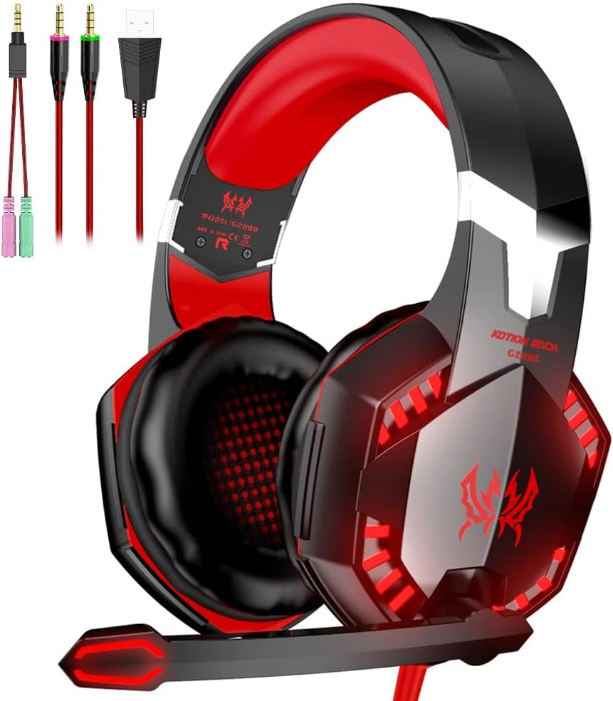 G2000 Pro Gaming Headset, Bass Surround Gaming Headphones with Noise Cancelling Mic, LED Lights, Soft Memory Earmuffs for PS5/ PS4/ Xbox One - Preppy Kids (Grand Bazaar)