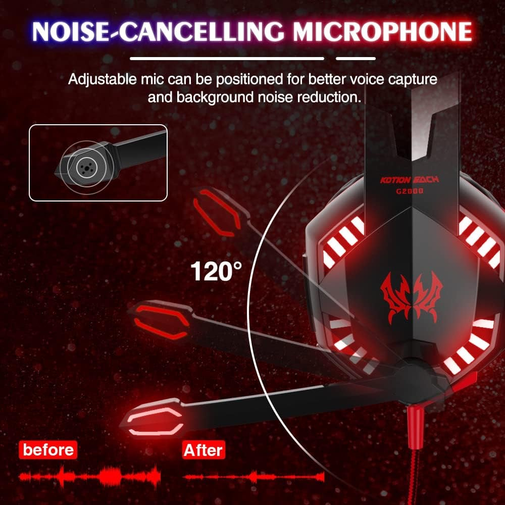 G2000 Pro Gaming Headset, Bass Surround Gaming Headphones with Noise Cancelling Mic, LED Lights, Soft Memory Earmuffs for PS5/ PS4/ Xbox One - Preppy Kids (Grand Bazaar)