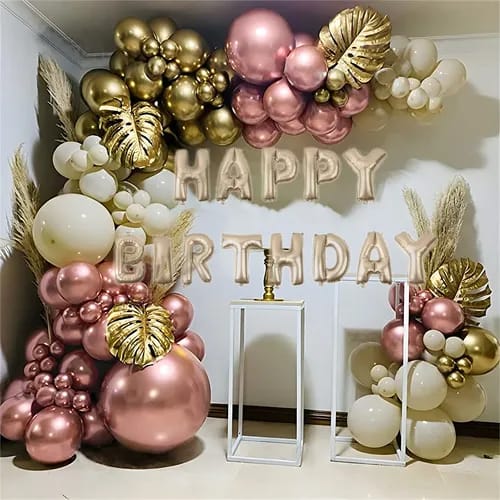 Happy birthday Balloon arch kit with gold leaves