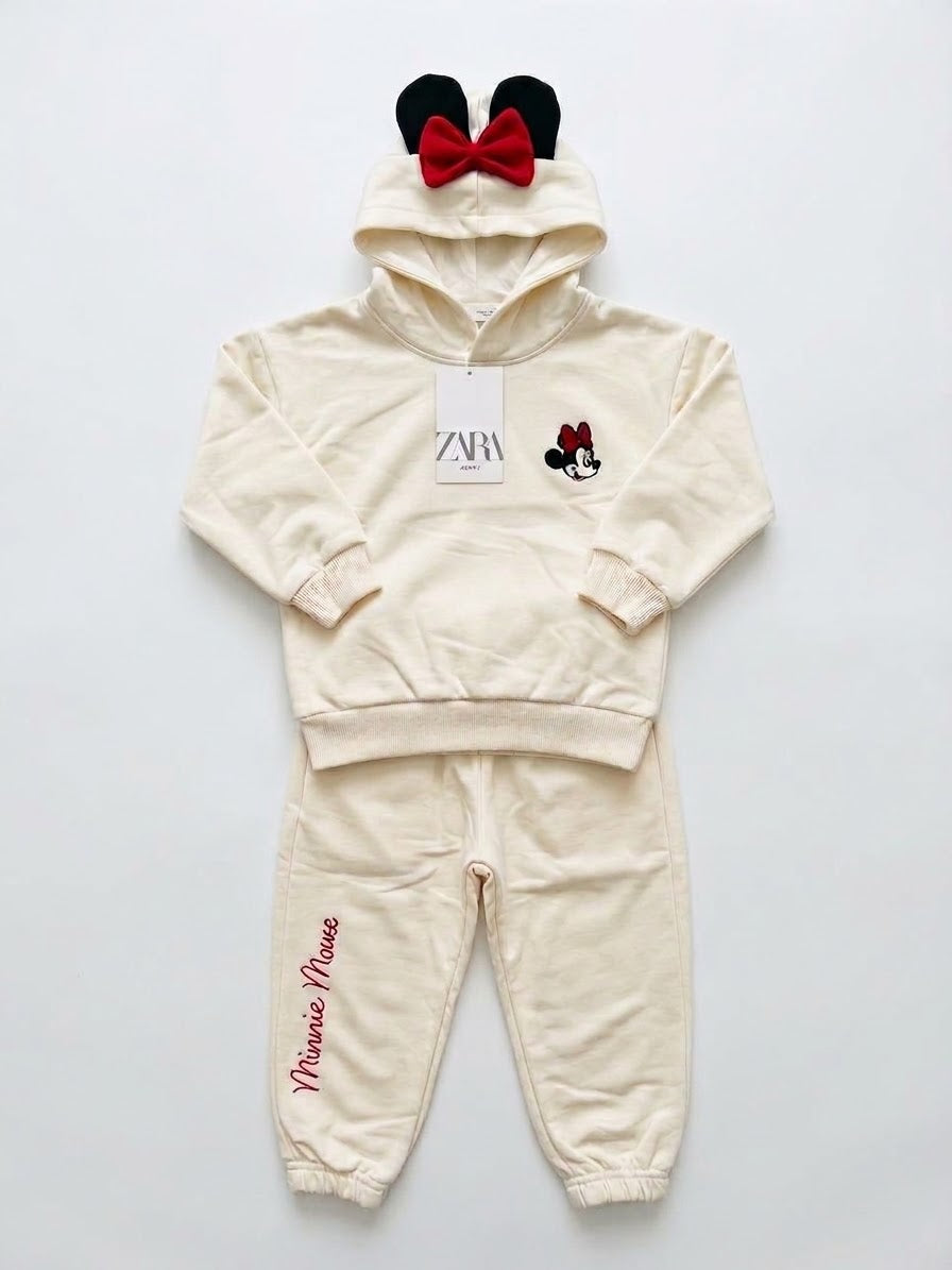 Zara Minnie Mouse ears cream 2pc fleece tracksuit