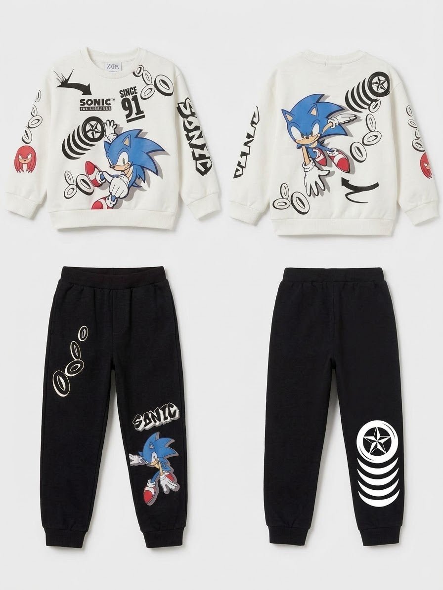 Zara Sonic the Hedgehog white and black 2pc fleece tracksuit