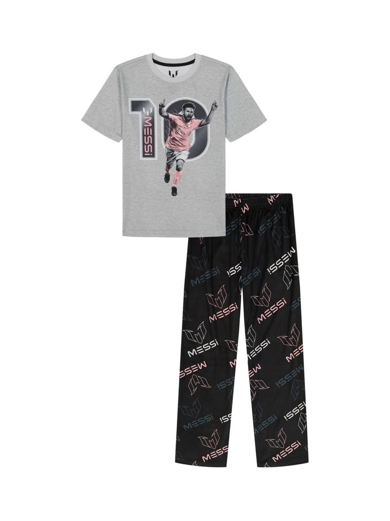 Messi 10 Grey and Black soft long sleeve Kids pajamas 2pc set