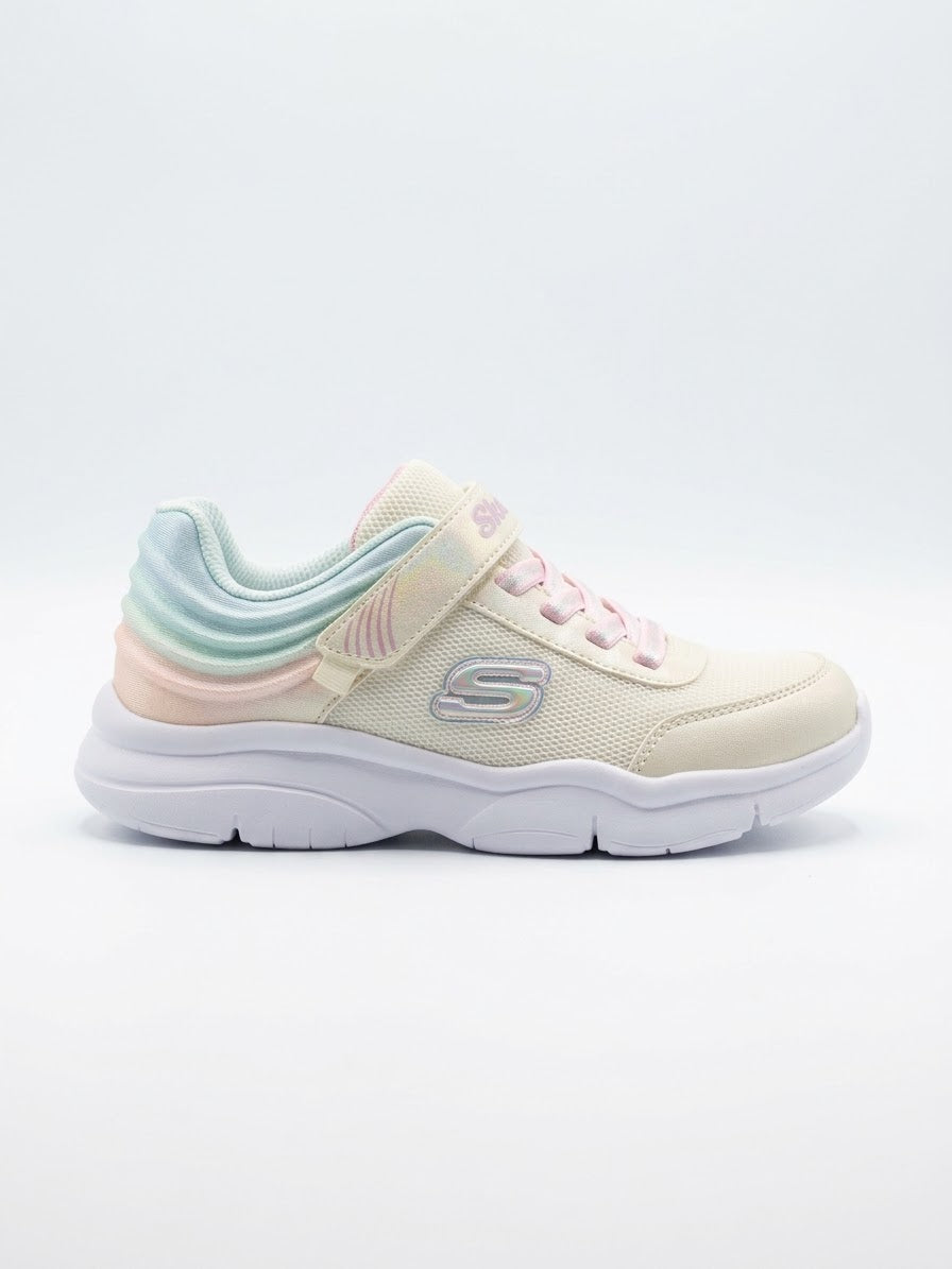 Skechers Girls cream sparkly pastel wave pattern sneakers (air-cooled memory foam padding)