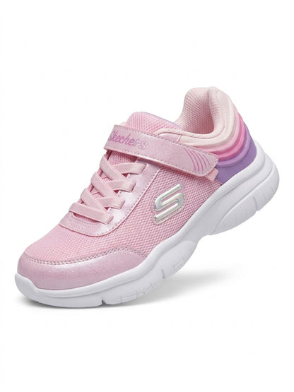 Skechers Girls pink sparkly sneakers with wave pattern (air-cooled memory foam padding)