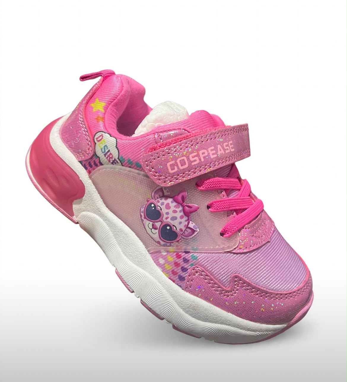 Gospease Girls bright pink sparkly light up sneakers