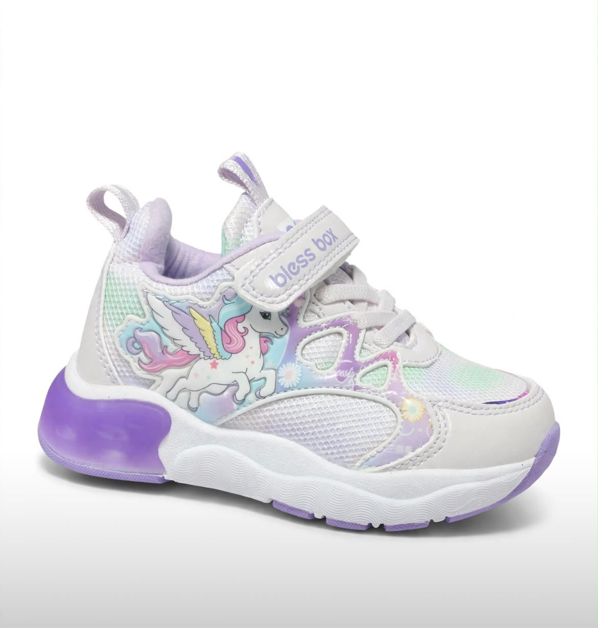Bless box girls white/purple unicorn light up sneakers
