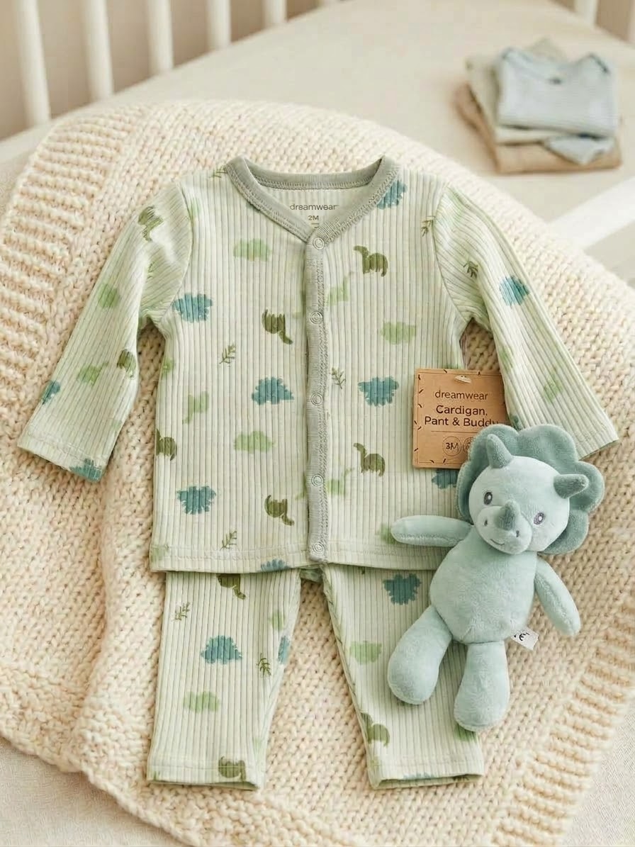 Dream gro Dinosaur Cardigan, Pant &amp; Buddy 3pc set