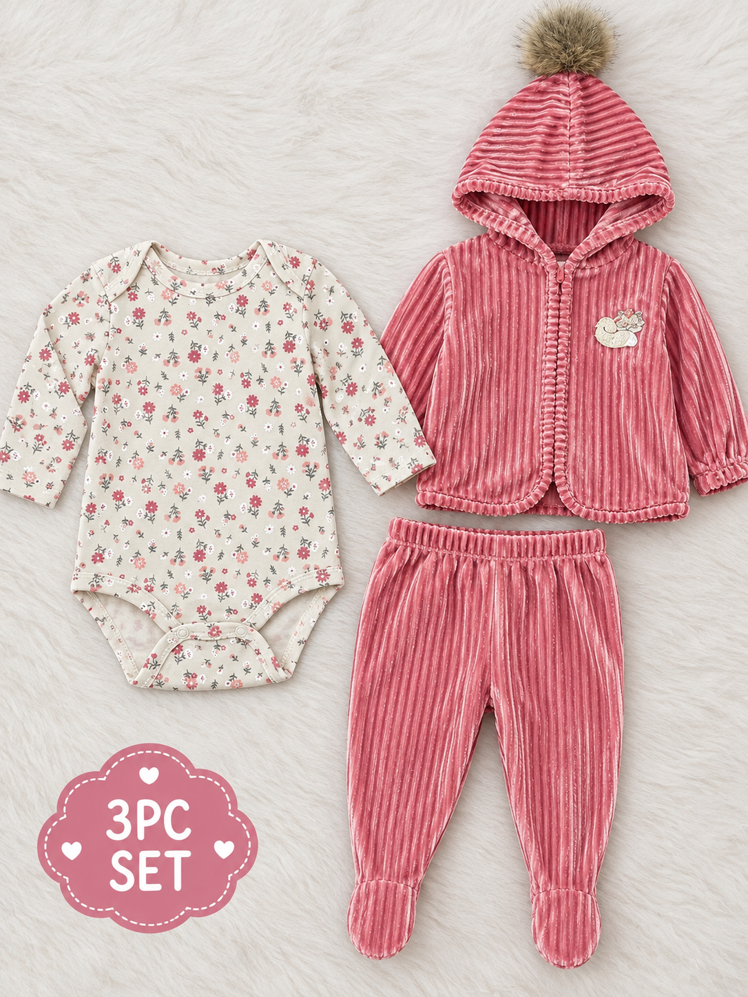 Duck.Duck Goose Baby girl Rose Pink Floral 3-Piece Set