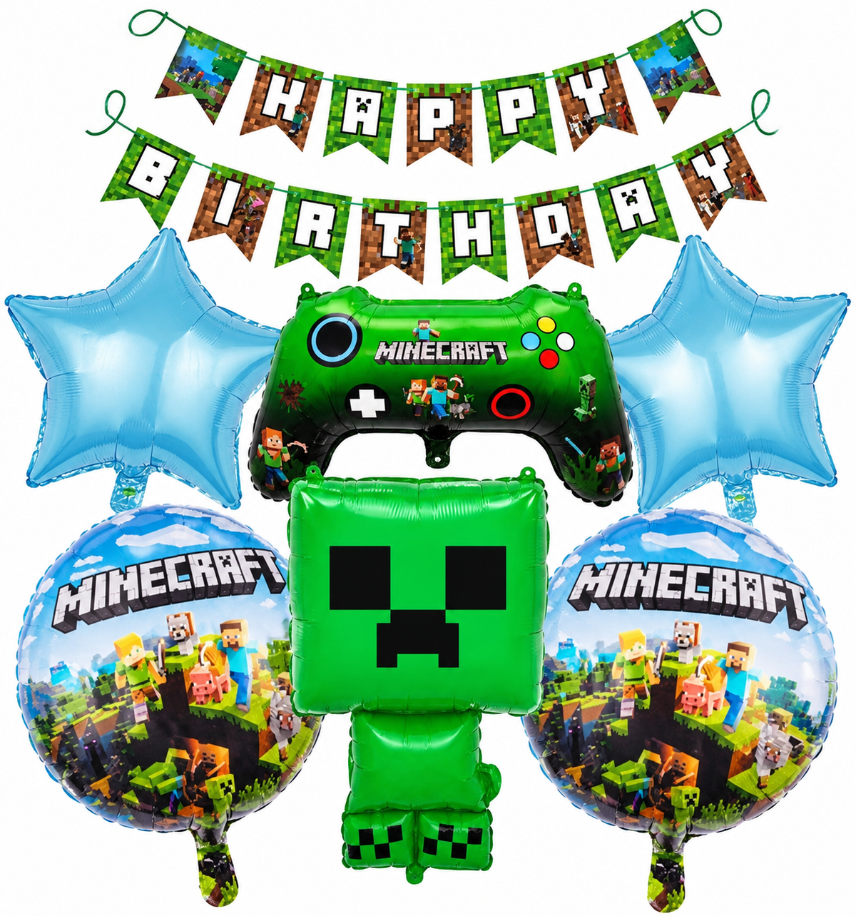 Minecraft Creeper Balloon Party Decoration with Birthday Banner 
