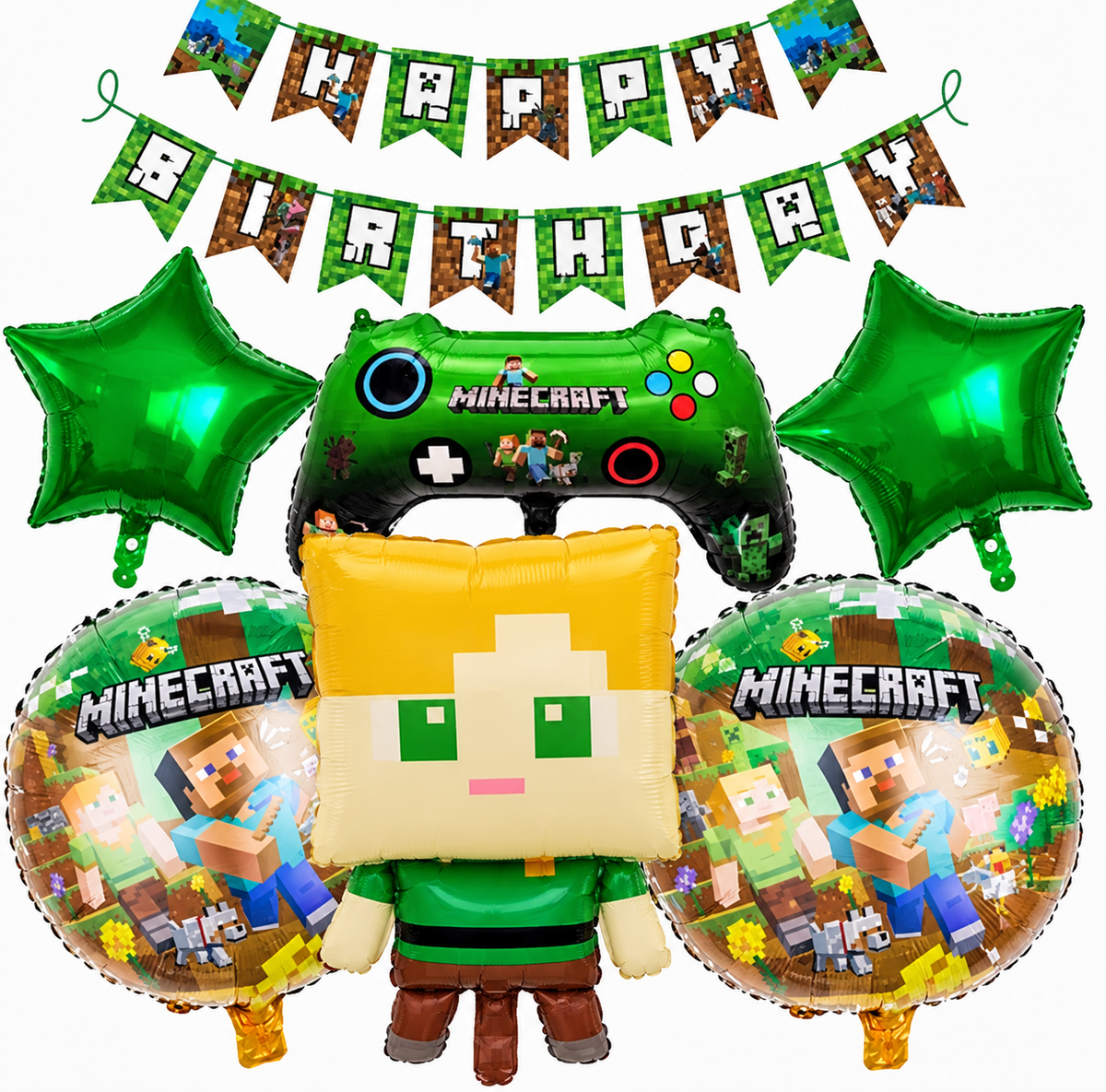 Minecraft Alex Balloon Party Decoration with Birthday Banner 