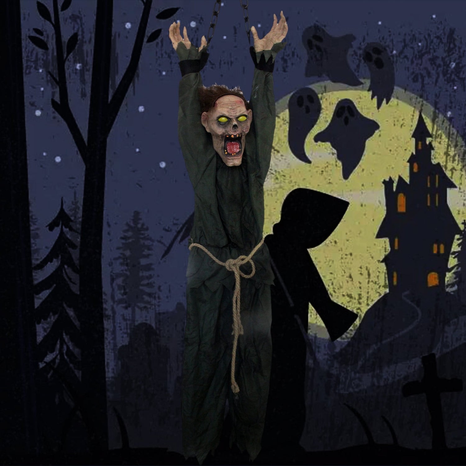 Hanging Shaking Writhing Zombie Halloween Props | Preppy Kids Trinidad