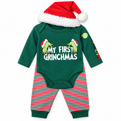 My First Grinchmas Baby Onesie &amp; Santa Hat Set
