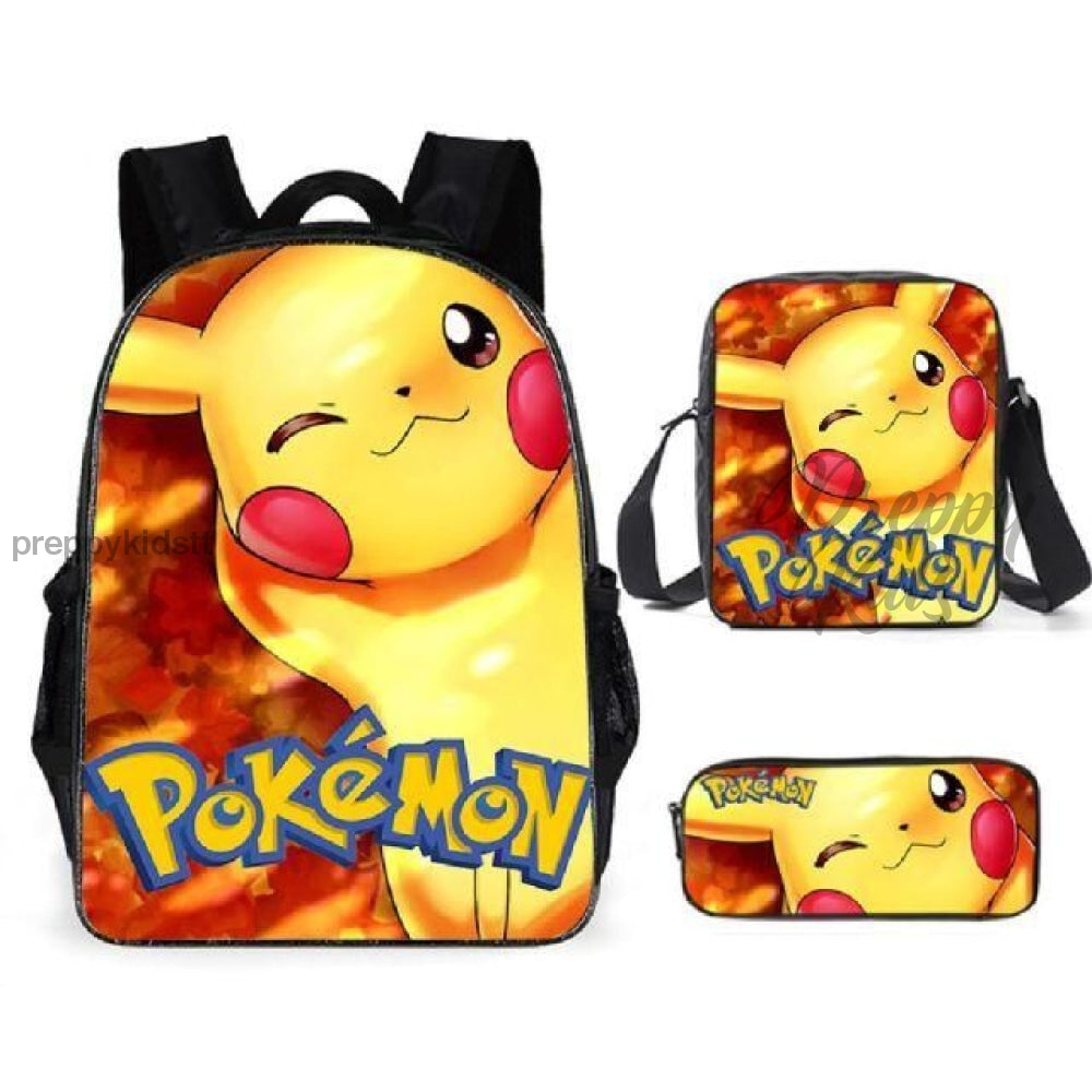 P0kemon Pika Backpack Set (3PC) (2 compartment)