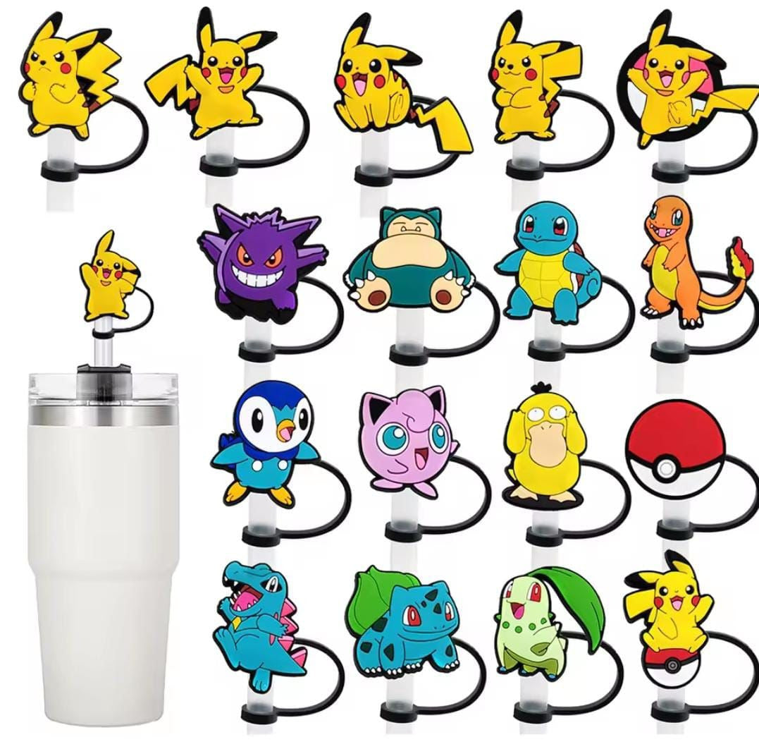 P0kemon Characters Straw Cover Caps Toppers for Tumbler