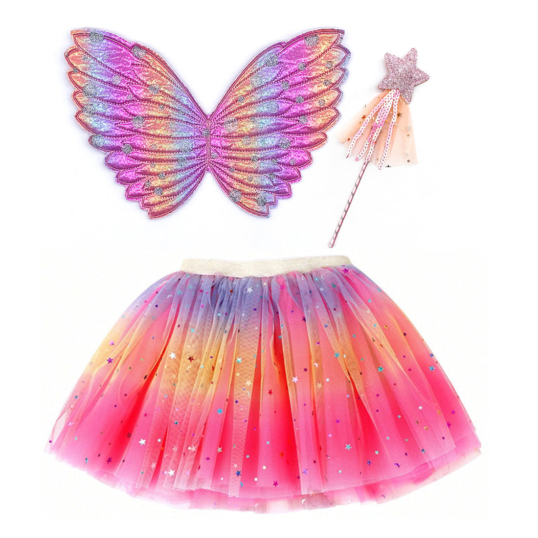 Rose Gradient Wings Butterfly Magic Wand Set Tutu Skirt Girls Costume - Preppy Kids (Grand Bazaar)