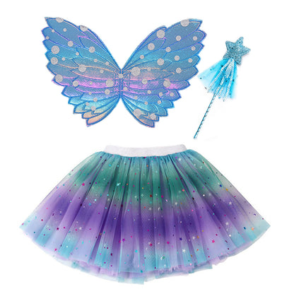 Purple Blue Gradient Wings Butterfly Magic Wand Set Tutu Skirt Girls Costume