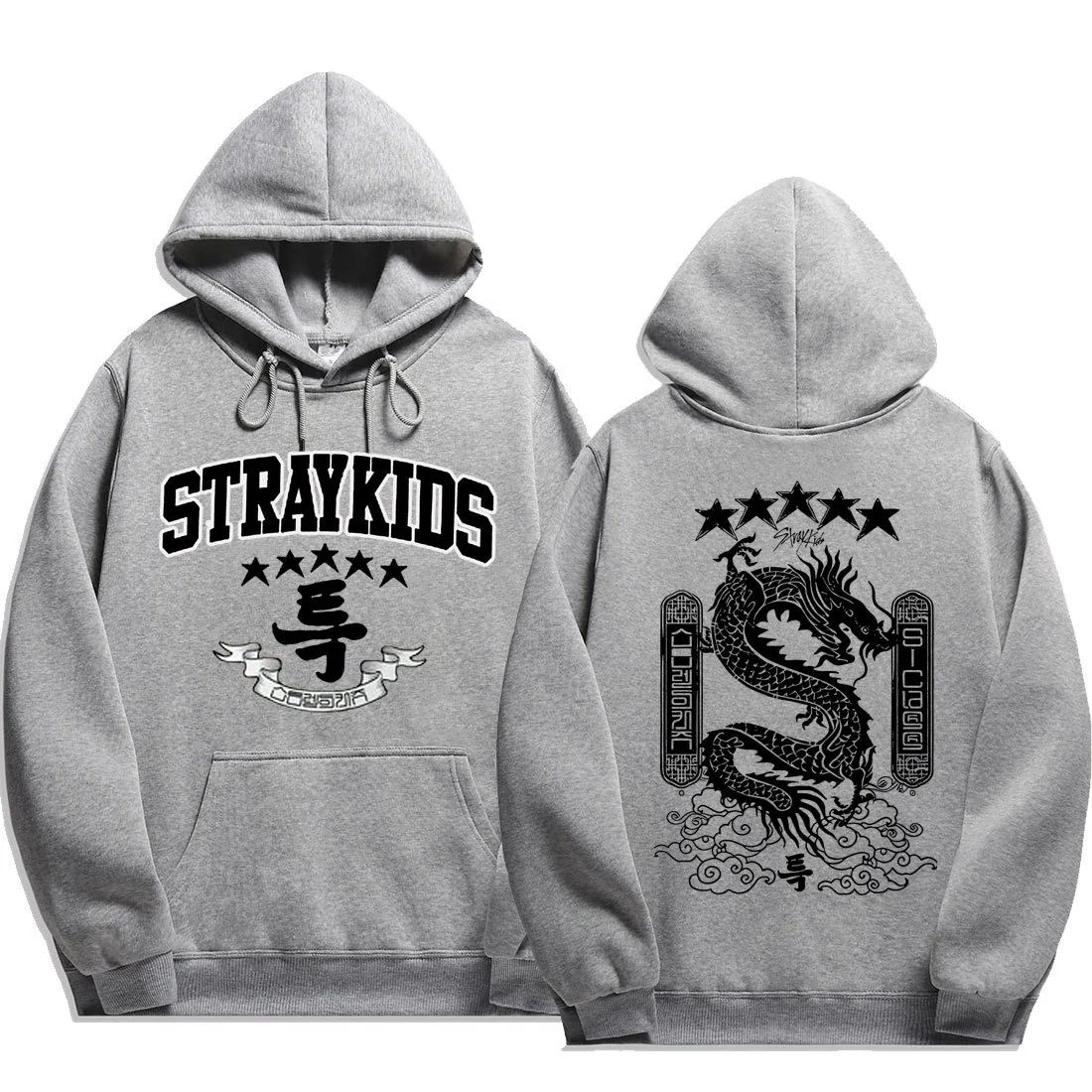Stray Kids 5 Star Grey Fleece Pullover Hoodie