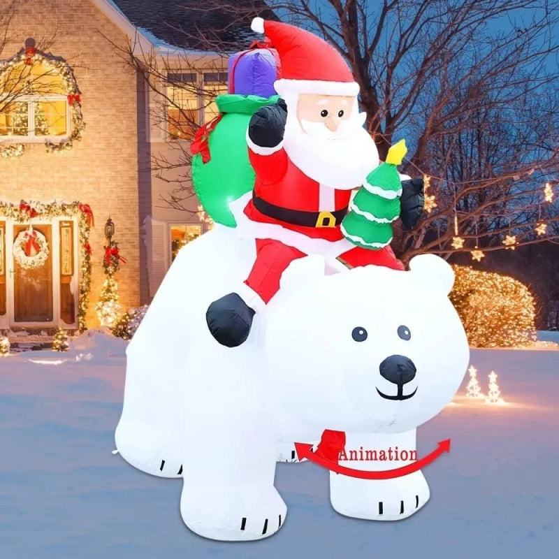 1.7m/5.6FT Christmas Decoration Inflatable Santa Bear Built-in LED Lights for Xmas Party Indoor Outdoor Courtyard Props Ornament