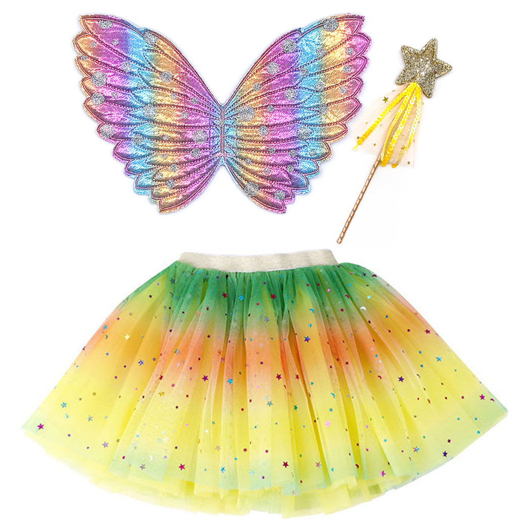 Yellow Gradient Wings Butterfly Magic Wand Set Tutu Skirt Girls Costume