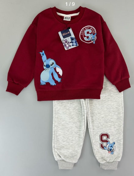 Primark Stitch Burgandy and Grey Joggers Set